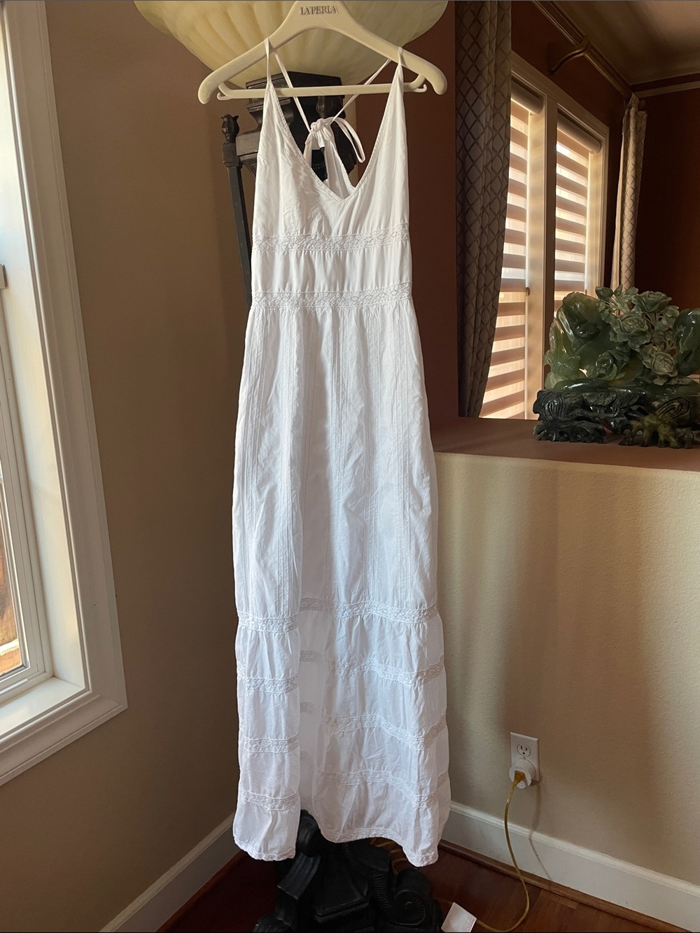 Barneys New York cotton  White Sleeveless Maxi Dress with Tie-Back
